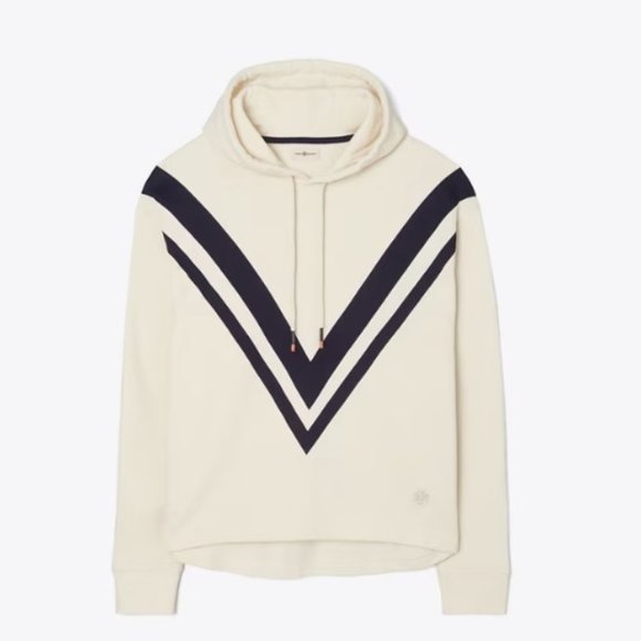 Tory Sport Tops - Tory Burch Sport Fench Terry Chevron Tennis Hoodie Sweatshirt Ivory Navy M